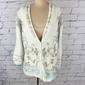 Vintage Cullinane Cottagecore Embroidered Cardigan Sweater Med Floral Whimsical